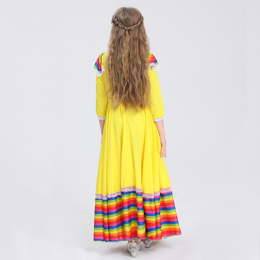 Mexican Girls Traditiona Princess Dress Cinco De Mayo Fiesta Carnival Costume